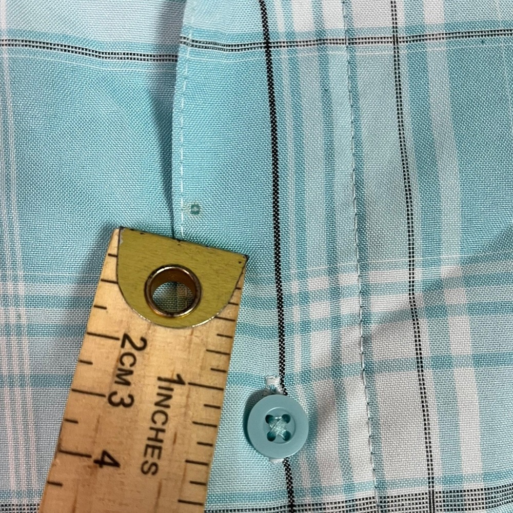 George Button Down Shirt 3XL Plaid Light Blue Short Sleeve Fair - Picture 3 of 13